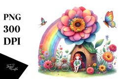 Fairy House and Rainbow Scene | Sublimation | Clipart Product Image 1