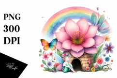 Fairy House and Rainbow Scene | Sublimation | Clipart Product Image 1