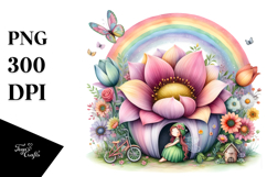 Fairy House and Rainbow Scene | Sublimation | Clipart Product Image 1