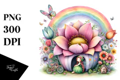 Fairy House and Rainbow Scene | Sublimation | Clipart Product Image 1