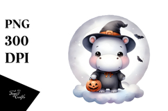 Halloween Hippo on Cloud, High-Quality PNG Product Image 1