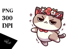Cute Cat with Flower Crown, PNG Product Image 1
