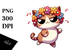 Cute Cat with Flower Crown, PNG Product Image 1