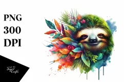 Vibrant Watercolor Sloth PNG Product Image 1