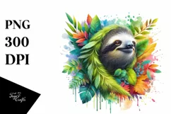 Vibrant Watercolor Sloth PNG Product Image 1