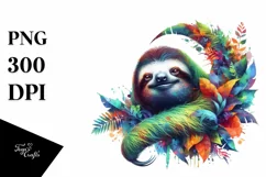 Vibrant Watercolor Sloth PNG Product Image 3