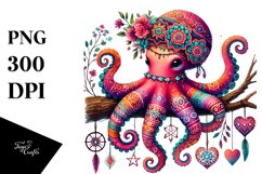 Colorful Boho Octopus on Branch Art Product Image 1