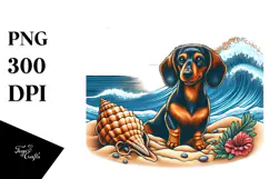 Watercolor Dachshund on Sunset Beach | Clipart Product Image 1
