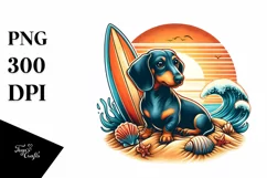 Watercolor Dachshund on Sunset Beach | Clipart Product Image 3