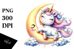 Cute Baby Unicorn Dancing on Moon | Clipart Product Image 1
