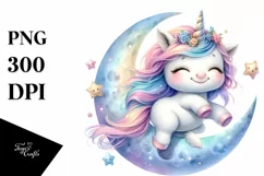 dancing Baby Unicorn on the Moon Watercolor Clipart Product Image 1