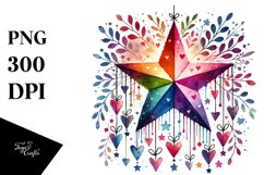 Colorful Simple Stars with Hearts, PNG Product Image 1