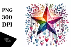 Colorful Simple Stars with Hearts, PNG Product Image 1