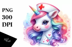 Colorful Unicorn with Nurse's Cap PNG Product Image 3