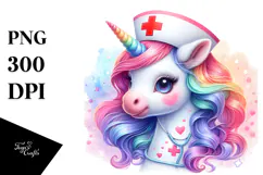 Colorful Unicorn with Nurse's Cap PNG Product Image 1