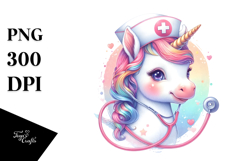 Colorful Unicorn with Nurse&#039;s Cap PNG Product Image 1