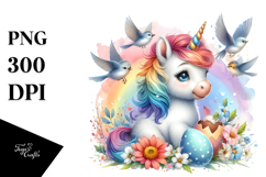 Artistic Baby Unicorn with Birds PNG Product Image 1