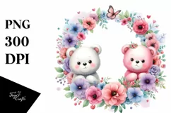 Colorful Watercolor Cute Bear Floral Frame Product Image 1
