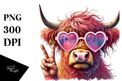 Pink Highland Cow with Love You Sign, PNG Product Image 1
