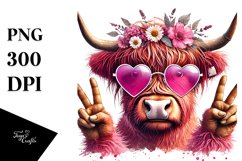 Pink Highland Cow with Sunglasses, Transparent PNG Product Image 1