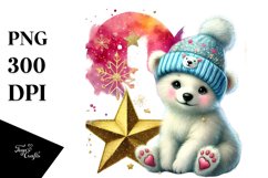 Colorful Baby Polar Bear with Heart, Transparent PNG Product Image 1