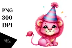Cute Baby Lion Sitting on Party Hat, Transparent PNG Product Image 1
