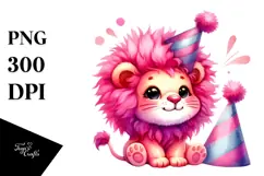 Cute Baby Lion Sitting on Party Hat, Transparent PNG Product Image 1