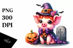 Cute Baby Pig Halloween Drawing | Clipart Product Image 1