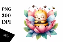 Cute Baby Bee Sleeping in Flower | Clipart Product Image 1