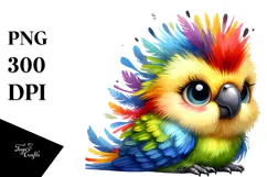 Funny Watercolor Baby Parrot Clipart Product Image 1