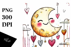 Colorful Moon with Hearts, Transparent PNG Product Image 1