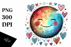 Colorful Moon with Hearts, Transparent PNG Product Image 1