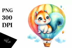 cute Baby Squirrel on Hot Air Balloon Watercolor Clipart Product Image 3