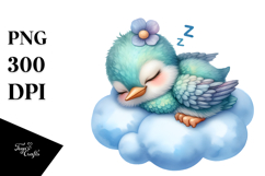 Funny Sleeping Baby Hummingbird on Cloud Clipart Product Image 1
