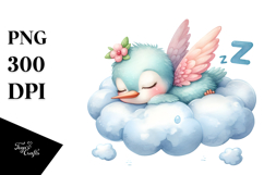 Funny Sleeping Baby Macaw on Cloud Clipart Product Image 1