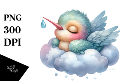 Funny Sleeping Baby Macaw on Cloud Clipart Product Image 1