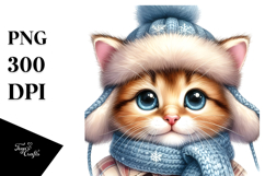 Watercolor Baby Cat in Winter PNG Product Image 1