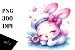 Colorful Baby Bunny Sleeping Sailor, PNG Product Image 1