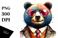 Vibrant Bear Portrait Watercolor Clipart Product Image 1