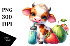 Simple Vibrant Baby Cow with Pumpkin | Clipart Product Image 1