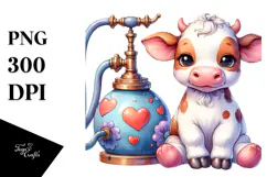 Simple Vibrant Baby Cow with Pumpkin | Clipart Product Image 1
