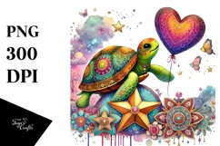 Colorful Boho Turtle Sitting on a Star PNG Product Image 1