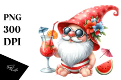 cute Gnome Drinking Cocktail in Beachwear PNG Product Image 1