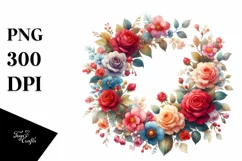 Colorful Red Roses Floral Frame PNG Product Image 3
