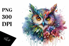 Vibrant Watercolor Owl PNG Product Image 1