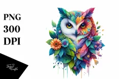 Vibrant Watercolor Owl PNG Product Image 3
