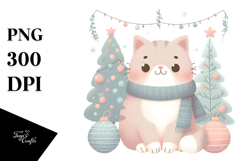 Pastel Cat Christmas Scene PNG Product Image 1