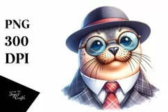 Vibrant Seal Portrait Watercolor Clipart Product Image 3
