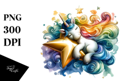 Artistic Baby Unicorn on Star PNG Product Image 1