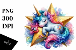 Artistic Baby Unicorn on Star PNG Product Image 3